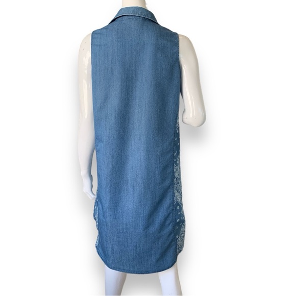 G. KALE SLEEVELESS COTTON BLEND DENIM SHIRT DRESS. WOMEN’S PETITE LARGE - Picture 2 of 9